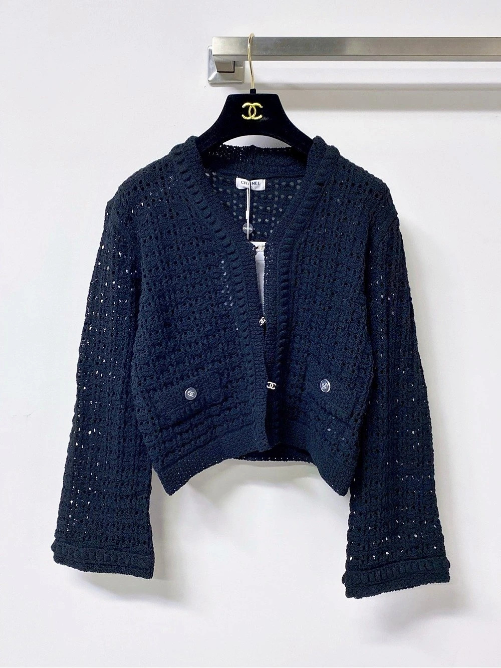 Chanel Black Crochet Cardigan Like New